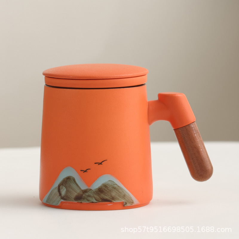 Taza de cerámica Jiangshan set de regalo de taza de marca de filtro de taza de agua de negocios de talla LOGO publicidad al por mayor