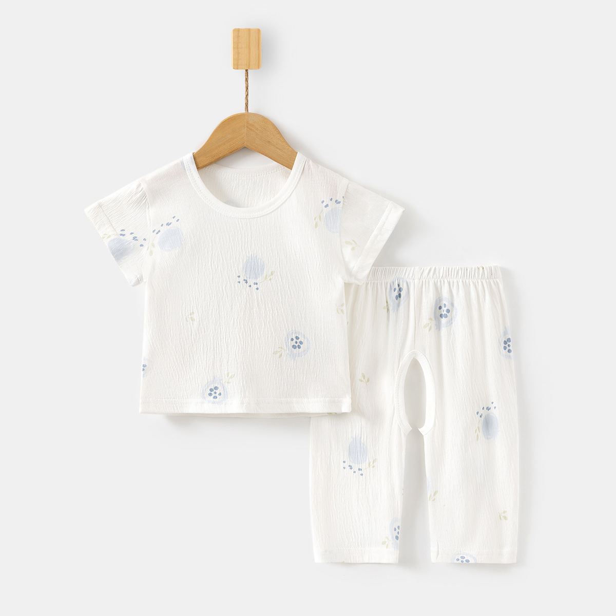 Baby Thin T-Shirt Set Ultra-Thin Wrinkled Cloth Home Clothes Summer Kidsren's Pants Loose Baby Air-Conditioned Clothes