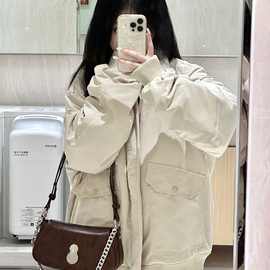 国潮羊羔毛绒棉衣外套女秋冬季新款韩版宽松加绒加厚夹克棉服