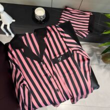 高定条纹冰丝睡衣女春秋长袖可外穿家居服轻奢气质开衫套装小红书
