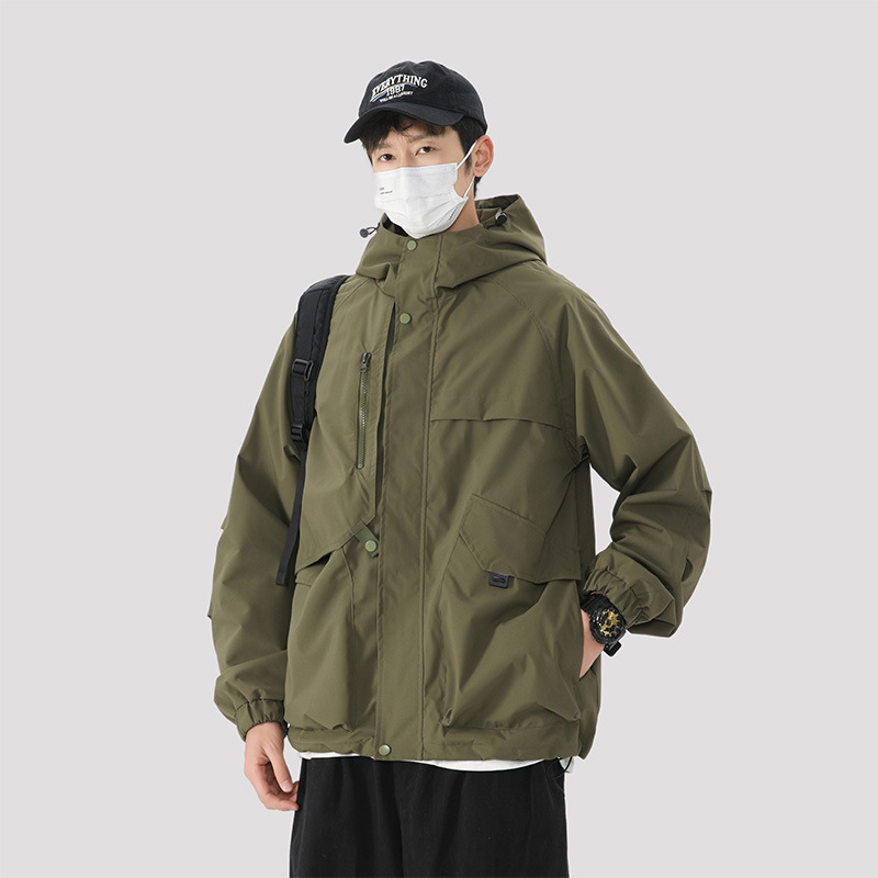 American-Style Outdoor Hooded Jacket for Men, Spring and Autumn, Loose-Fitting, Functional, Windproof, Sports Workwear Jacket