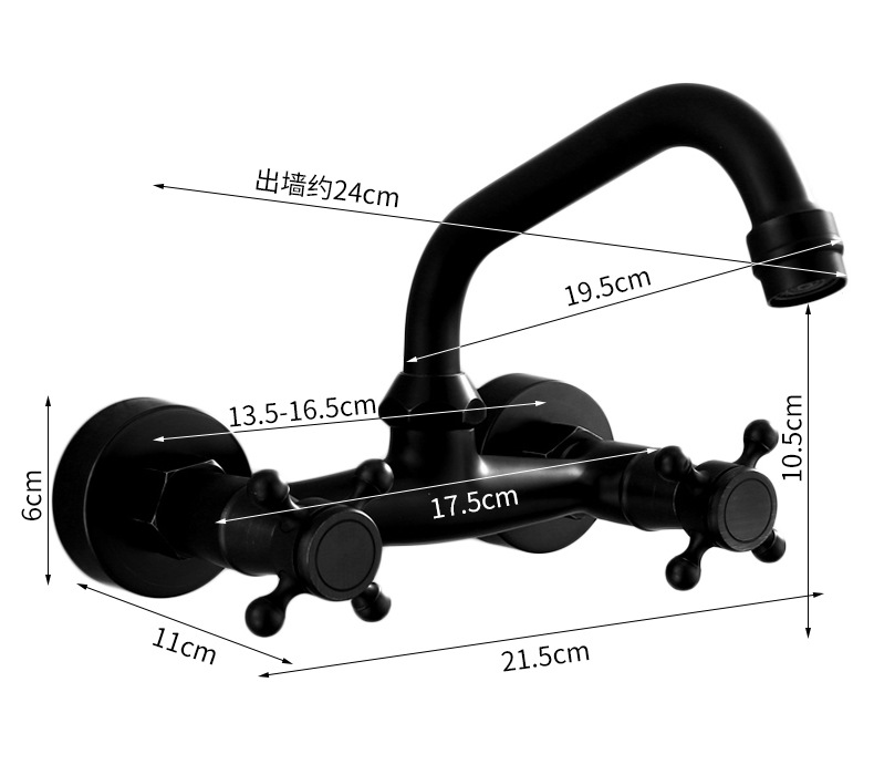 All-copper black European-style bathtub, hot and cold water faucets, bathroom hardware, built-in wall, balcony, 360-degree rotating faucet undefined