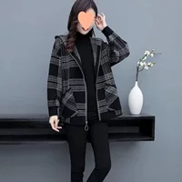 Korean Style Demi-Season Long Jacket for Teens, Mid-Length, Loose Fit, Black Plaid