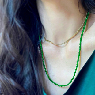 Manyang Green Jadeite Xiaomi Bead Chain Women's Ice Jadeite Treatment Round Bead Necklace Spicy Color Jade Bracelet