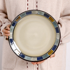 歐美客美式西餐盤家用平盤大號菜盤子復古牛排盤釉下彩圓形11英寸