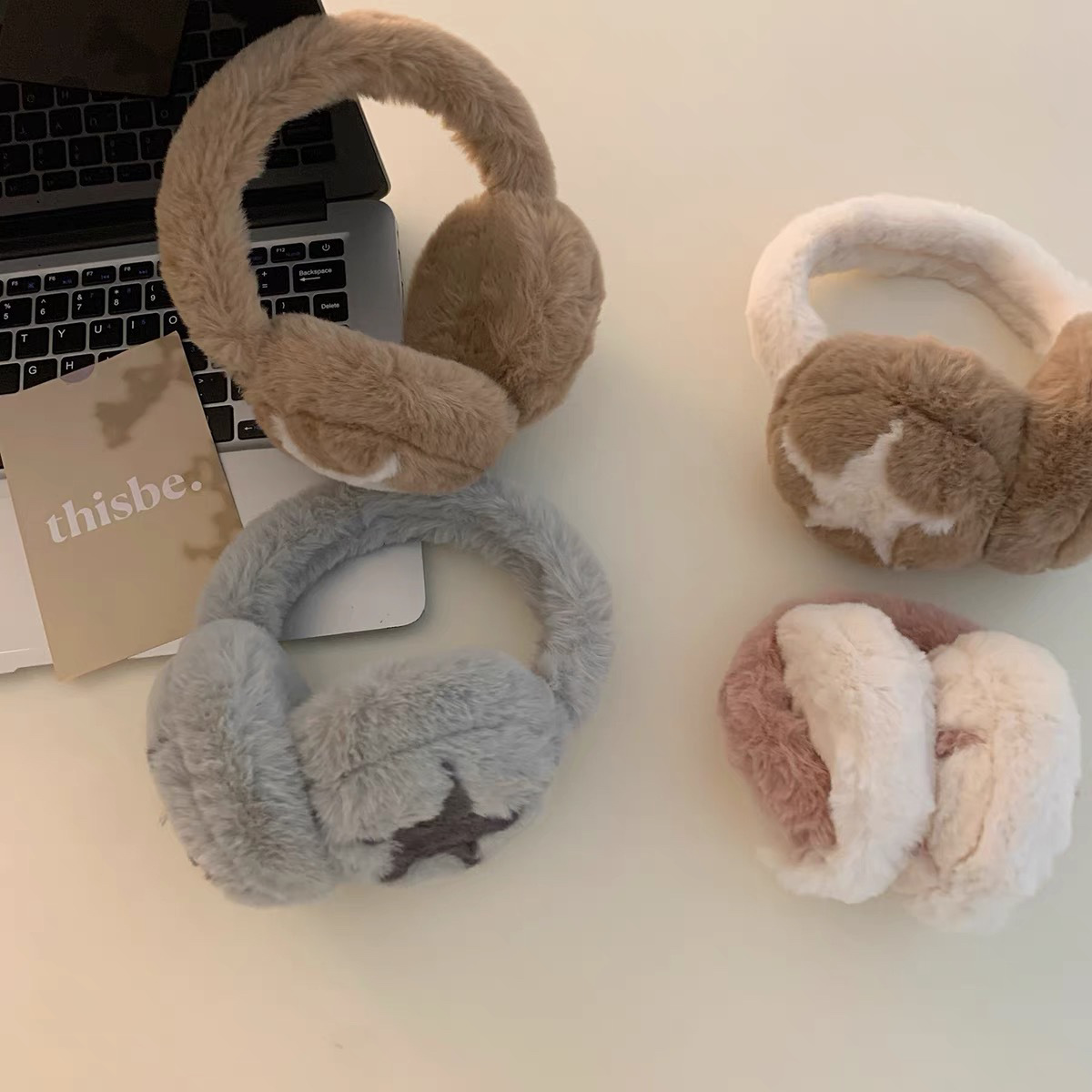 23年新款創意五角星耳罩摺疊漸變保暖耳罩冬季防寒學生耳暖耳套