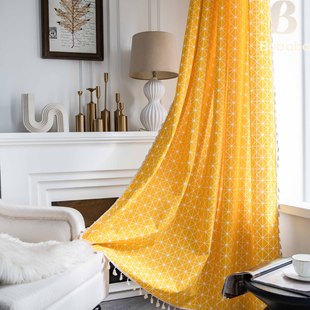 Amazon cross-border modern minimalist Bohemian New yellow geometric tassel semi-shading living room bedroom curtain factory