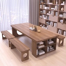 7T实木长桌子家用去客厅化书桌书柜一体现代创意办公桌学习桌会议