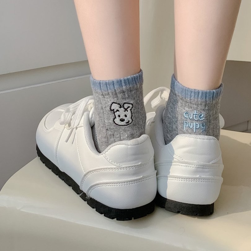 25 Spring and Summer New Korean Style ins Style Embroidered Puppy Letter AB Foot Fashion Combed Cotton Casual Women's Socks