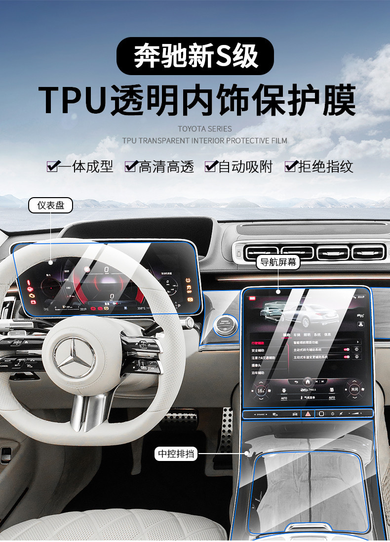 Suitable for 21-25 New Mercedes-Benz S400/450/480 Maybach Interior Film Central Control Navigation Screen Film Transparent