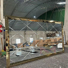 不锈钢穿衣镜方形金色办公室挂墙装饰镜车刻超白玻浴室镜现代轻奢