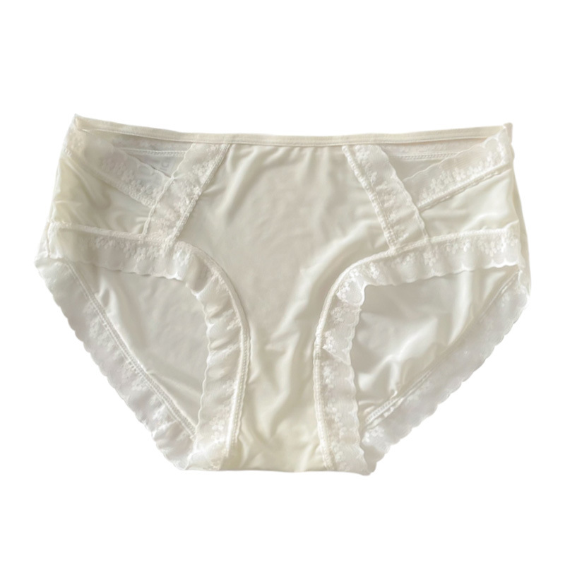 Ropa interior de encaje de las mujeres de verano delgada sin costuras cintura media sexy triángulo de seda de hielo pantalones cortos puro deseo transparente ropa interior de niña