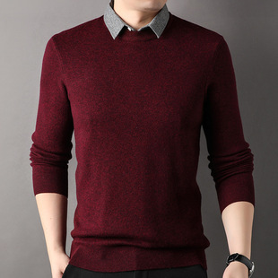 Thickened 100% pure woolen sweater men's fake two pieces 2023 autumn and winter New knitwear shirt collar sweater men