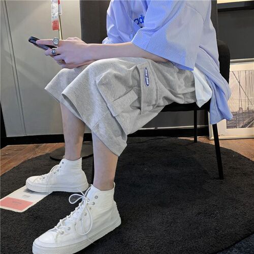 Men's Work Shorts, Hong Kong Style Loose Summer  New Shorts, Korean Version Trendy Straight Leg Fashionable and Versatile, Seven-Eighth Length Cool Style