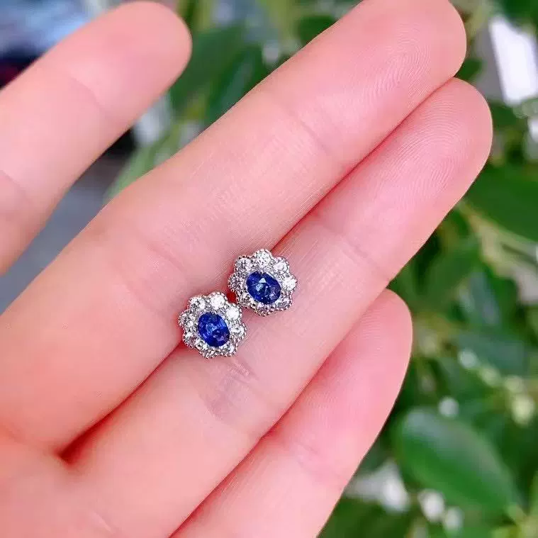 S925 стерлингового серебра с шри-ланкийским сапфировым гвоздем простой и стильный дикий темпераментный цветной ювелирный серьги