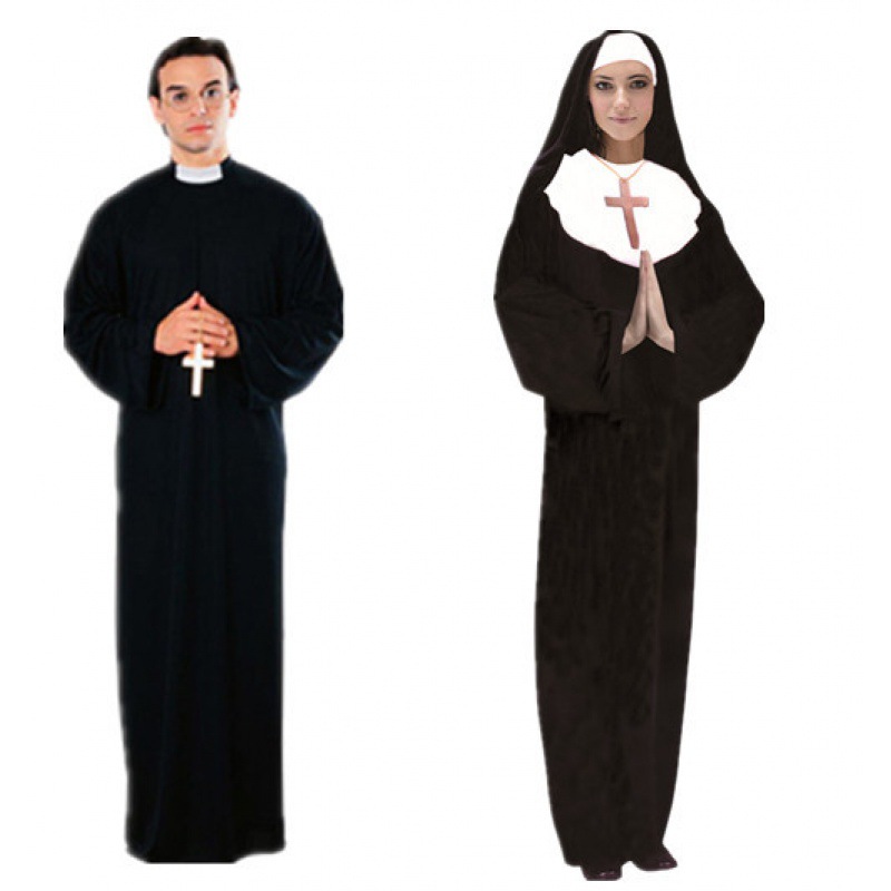 万圣节服装神话剧男传教士玛利亚服装 神父 修女衣服