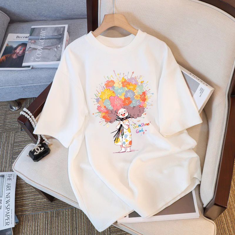 2026 New Popular White Pure Cotton Short-Sleeved T-Shirt for Women, Loose Large Size Half-Sleeved T-Shirt, Summer Design Top