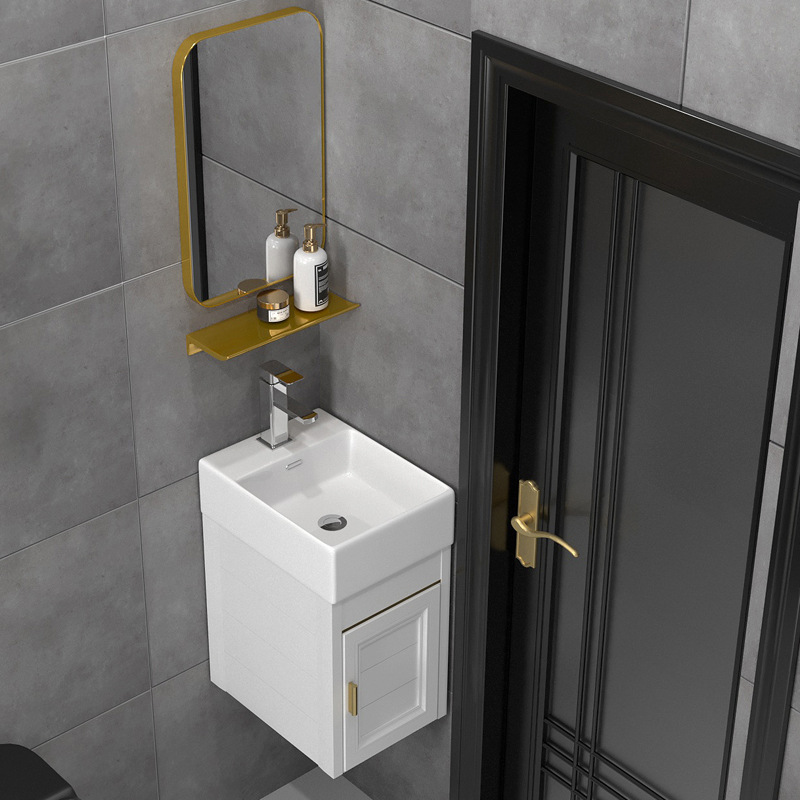 Espacio de aluminio estrecho profundo lavabo mueble de baño apartamento pequeño lavabo montado en la pared