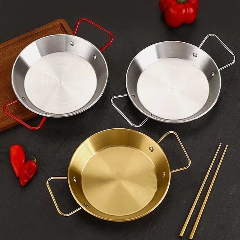 Stainless Steel Korean Crayfish Plate Spanish Seafood Plate Binaural Dried Pan Flat Bottom Snack Fried Chicken Dried Pan