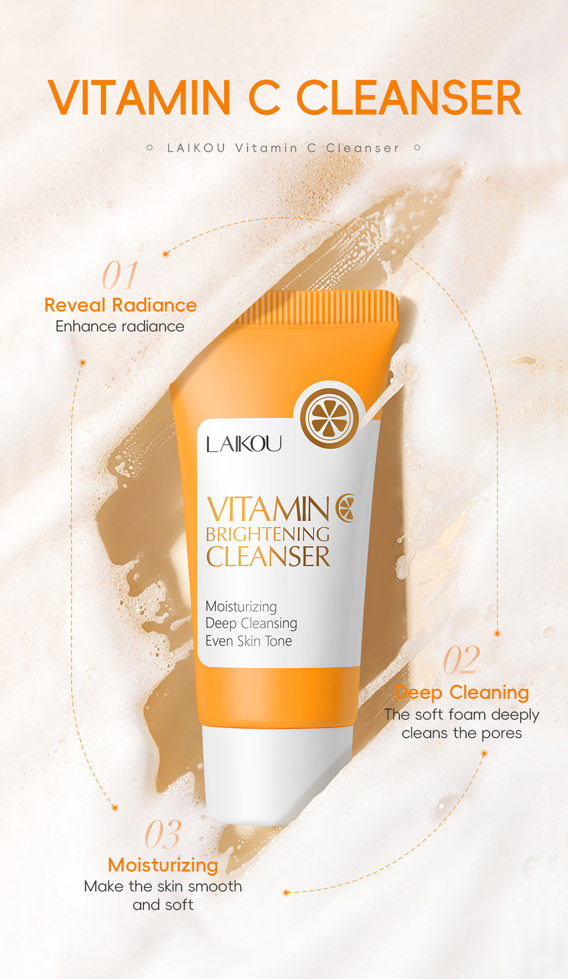 LAIKOU Vitamin C Facial Cleanser 50g skin care facial Cleanser cross-border supply Shopee lazada supply undefined