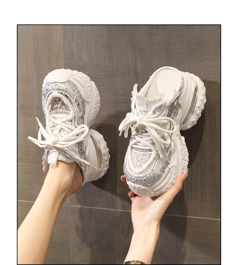 Dép sandal nữ đế dày tăng chiều cao phong cách thể thao mùa hè — màu trắng, bạc chi tiết 14