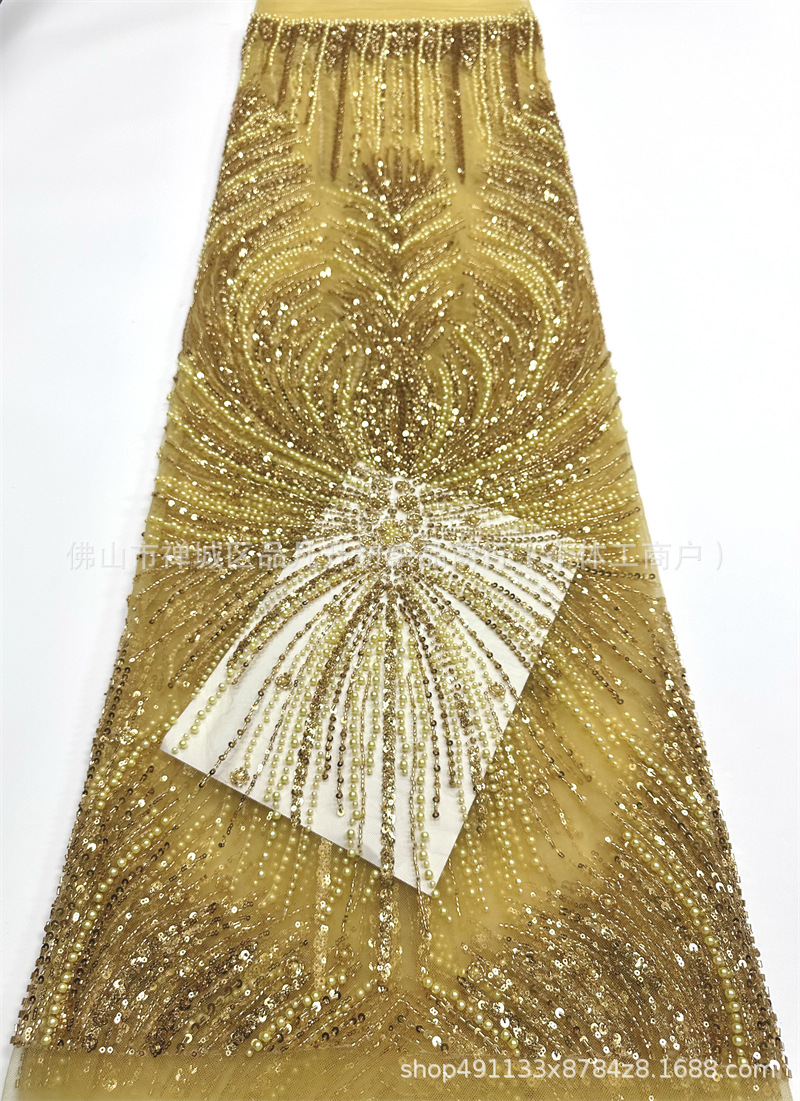 Vestido de boda estilo francés de moda cena festiva vestido de fiesta tela de encaje tela bordada