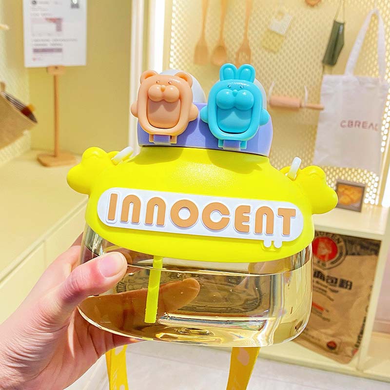 2023 Internet Popular Summer Double Drinking Mouth Large Capacity Cartoon Straw Cup Cute Portable Outdoor Child's Plastic Water Cup