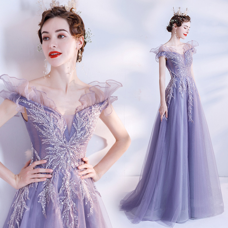 2026 Spring New Romantic and Brilliant Purple Elegant Long Bridal Wedding Toast Dress Banquet Wedding Dress Evening Gown