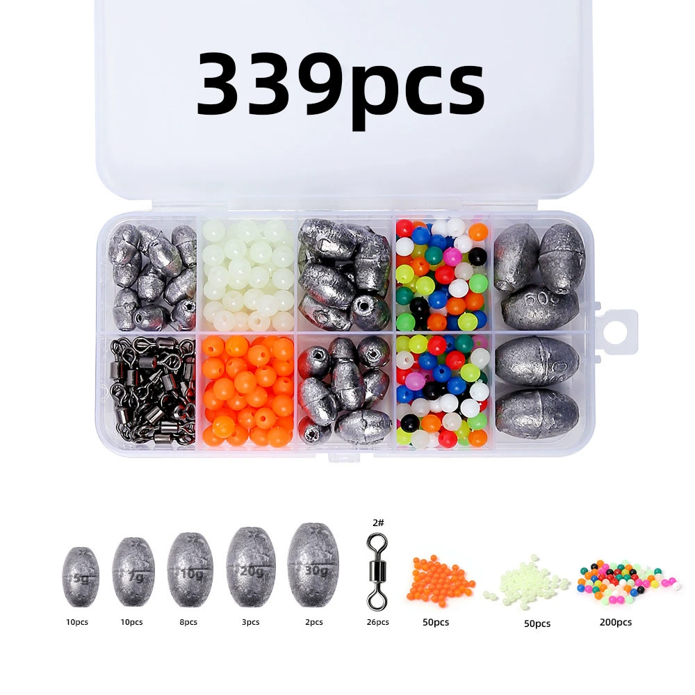 Набор рыболовных принадлежностей Luya, 339 шт./уп., яйцевидные свинцовые разноцветные блокирующие соединители-фигурки восьмёрки, поворотные, в коробке