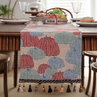 in stock Wholesale American Country Thanksgiving Table Flag Red Jacquard Pumpkin Tea Flag TV Cabinet Dining Table Holiday Decoration