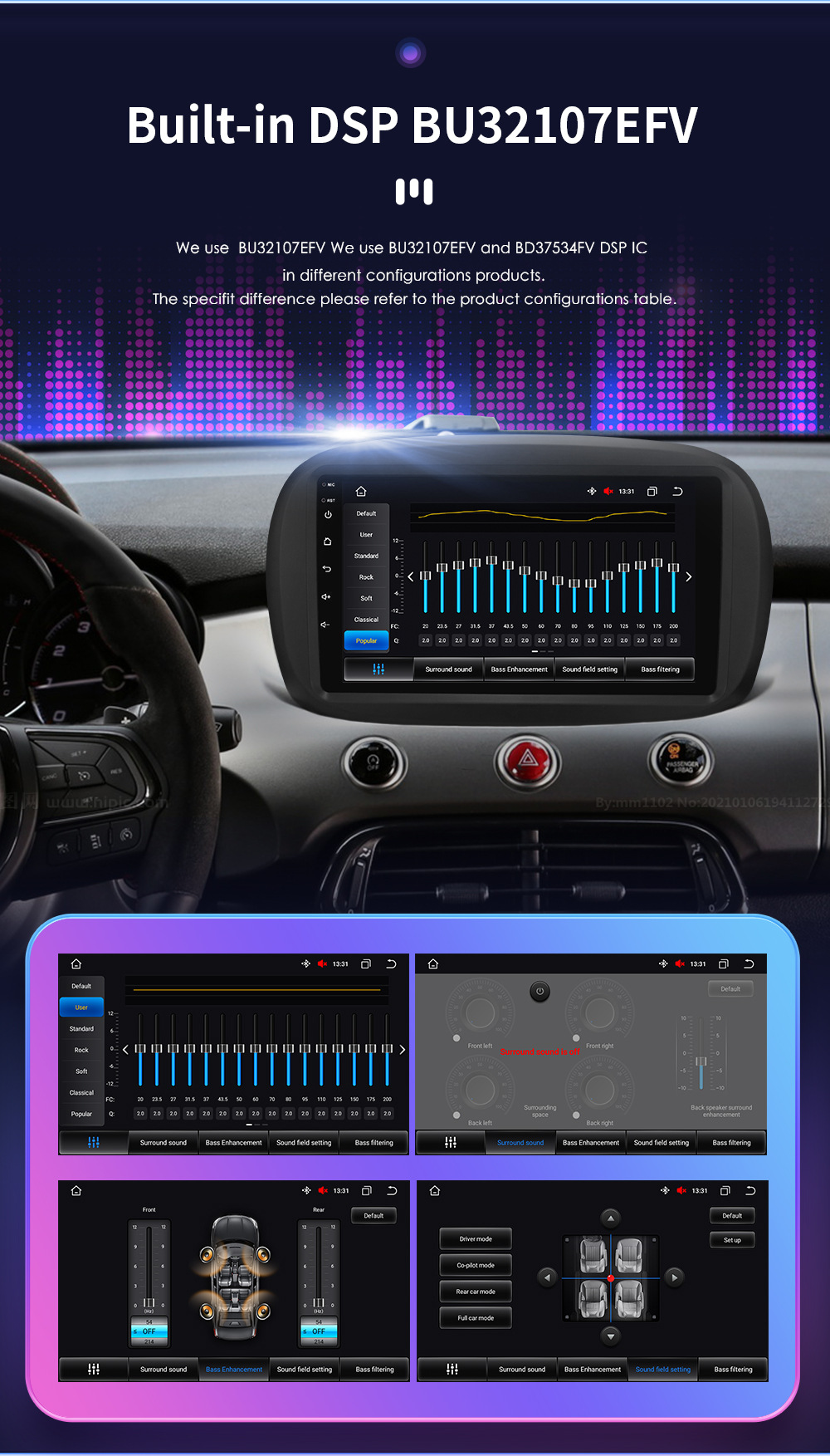 9-inch suitable for 14-20 Fiat 500X Android car central control large screen navigator Wireless carplay