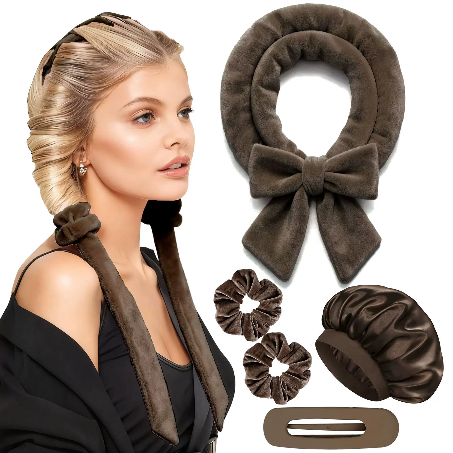Harmless soft curly hairgrip with bow, (Cross-border trading), no hair damage, high-quality style