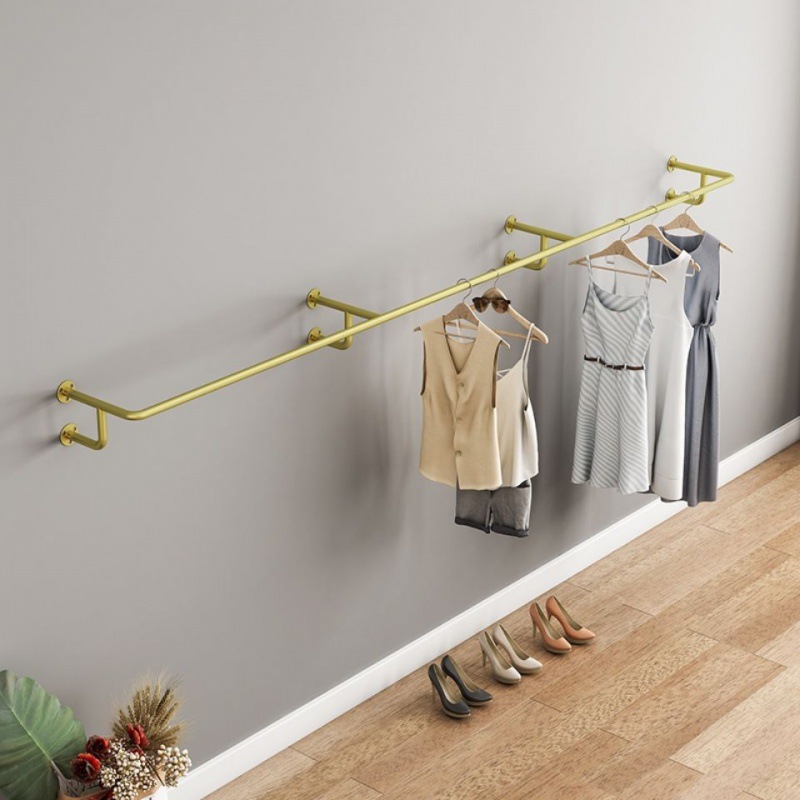 couture Hanging clothes rod Display rack Wall Clothes hanger Ladies shop Pendant wall goods shelves Iron art golden Children's clothing