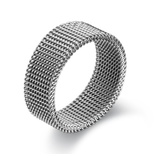 Cross-border stainless steel mesh ring 8MM high quality fashionable men's ring three-color mesh titanium steel ring does not fade