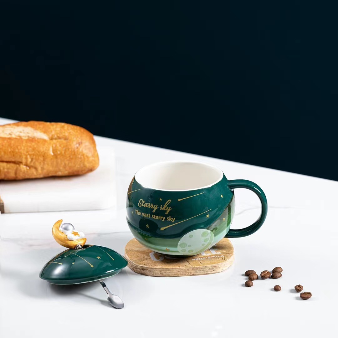 Estilo nórdico creativo taza con tapa cuchara astronauta regalo personalidad Oficina Taza de cerámica