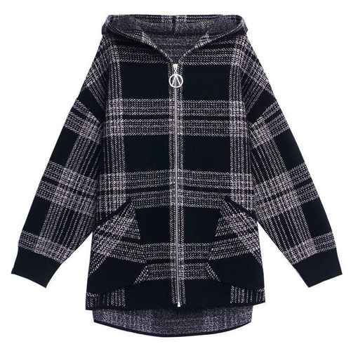 Ladies Hooded Coat 2024 Autumn/Winter New Loose Plaid Zipper Fashion Cardigan Stylish Versatile