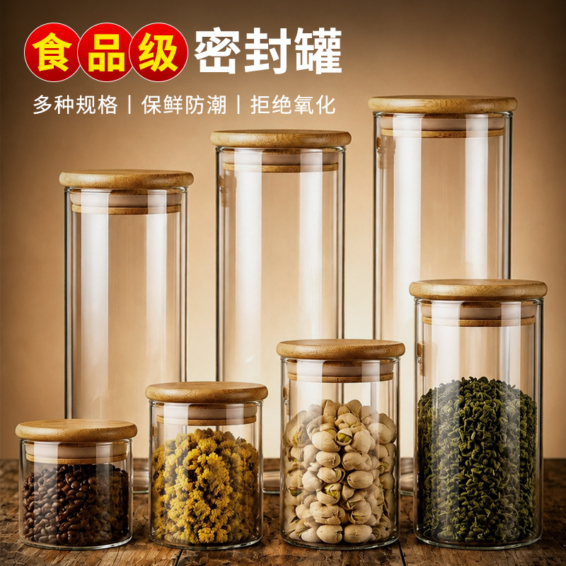 High borosilicate transparent glass sealed jar for tea storage, coffee bean storage jar, seasoning and spice storage box
