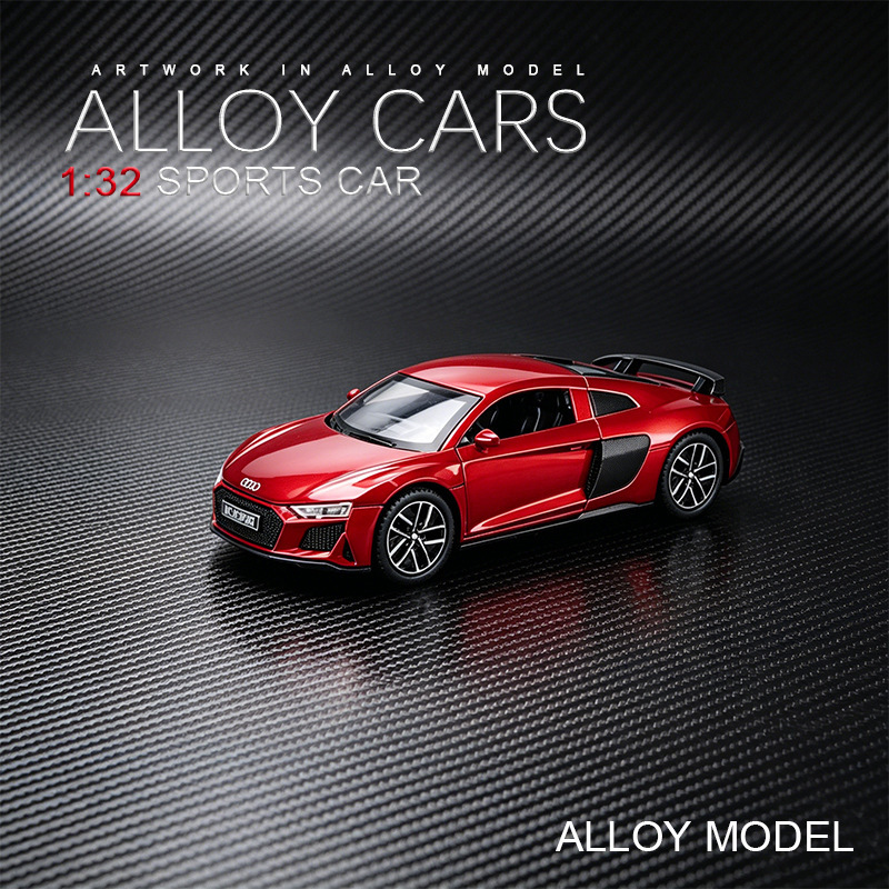 Die-Cast 1:32 Audi-R8 with Lights, Cool Sound Effects, 4-Door Pull-Back Alloy Car Model, Children's Toy, Export