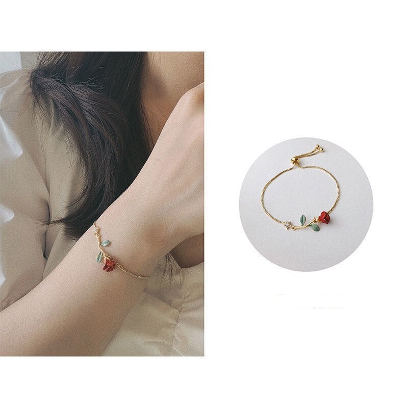 Rose of little Prince series handmade luxury retro ins niche design painted rose bracelet for women light