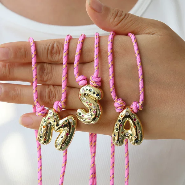 Cross-Border Shein Hot-Selling Handmade Woven Colorful String Dopamine Bubble 26-Letter English Alphabet Exaggerated Pendant Necklace