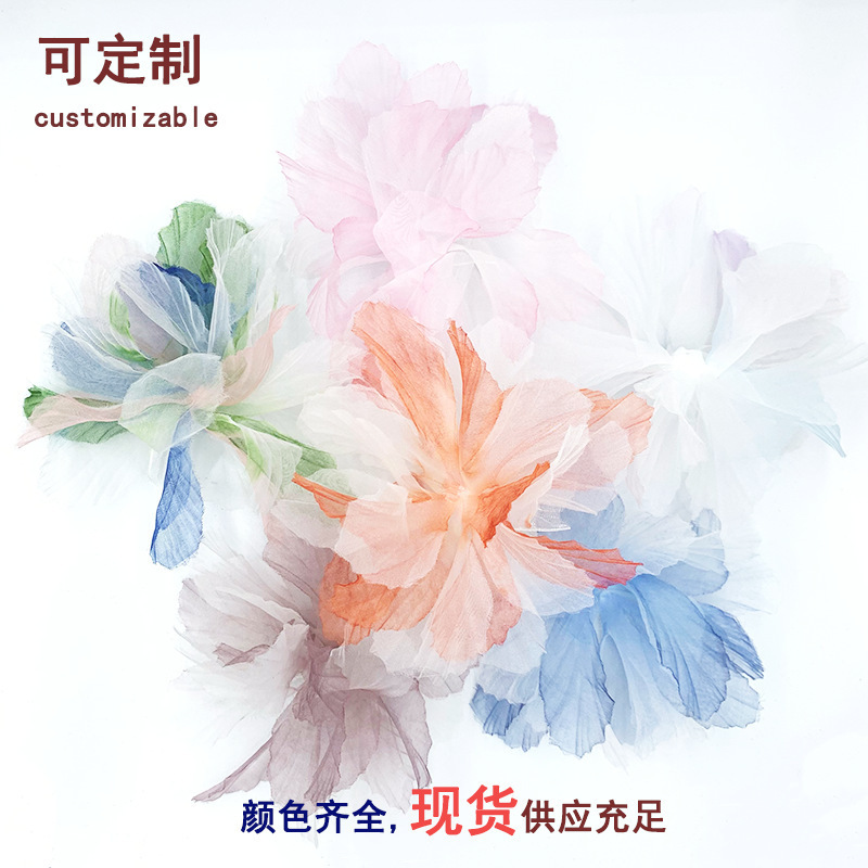 in stock mesh flower organza gradient three-dimensional lace flower lace clothing shoes and hats headdress cake accessories chiffon