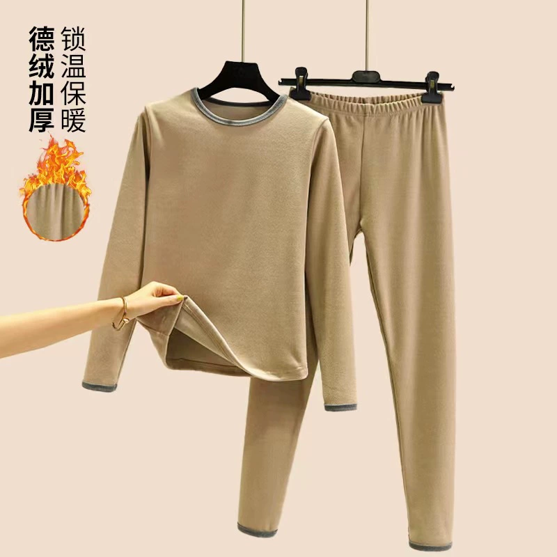 Немецкий бархатный теплый костюм, Женская осенне-зимняя САМОНАГРЕВАЮЩАЯСЯ осенняя одежда на флисовой подкладке, длинные кальсоны, большие размеры, нижний топ, брюки, комплект из двух предметов