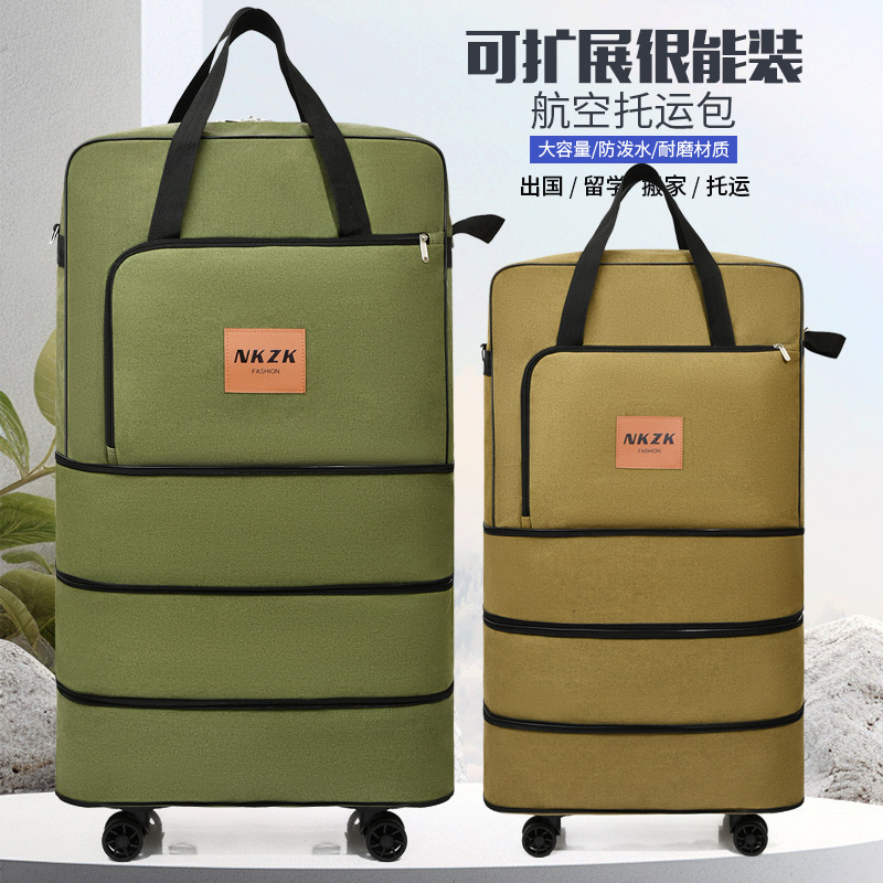 158 Airline Check-In Bag Canvas Travel Bag Extra Large Capacity Moving Storage Bag Wheeled Back Pull Luggage Bag Two Uses