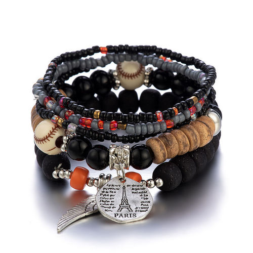 Eurasian Handchain Set Colorful Bohemian Ethnic Style Multi-layer Elastic Rice Bead Bracelet Accessory for Women