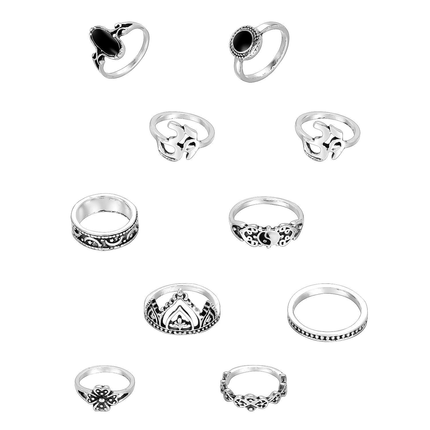 Simple Crown Cross Joint Ring 15 Piece Set display picture 15