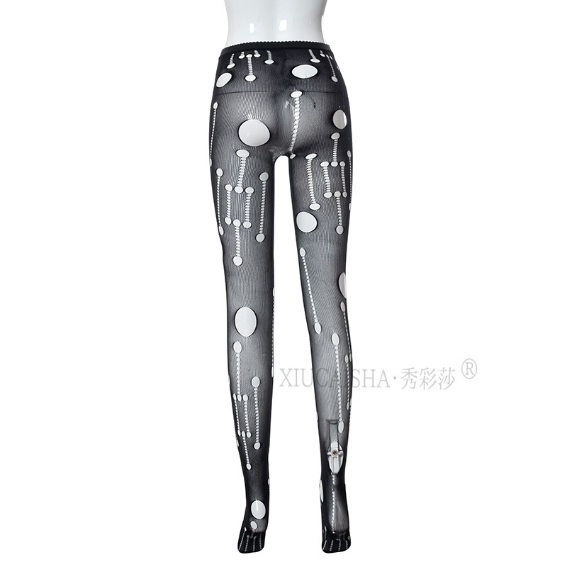 Open-Crotch Lace Stockings with Fake Suspenders, One-Piece Sheer Black Hosiery — detail image 14