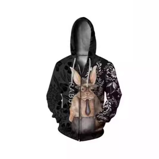 Y2K Men's Rabbit Sweatshirt 3D Printed Clothing with Zipper Eagle Fresh Design