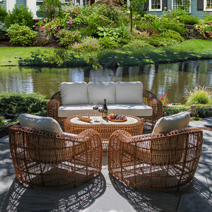 Outdoor Rattan Sofa Villa Garden Rattan Courtyard Community Plastic Rattan Sun Room Sofa Coffee Table Leisure Combination
