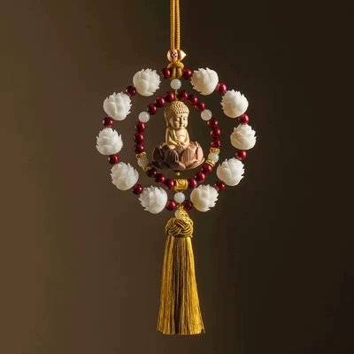 Lotus Car Interior Decoration — Car hanging - little-buddha-deep-double-circle-yellow-tassel