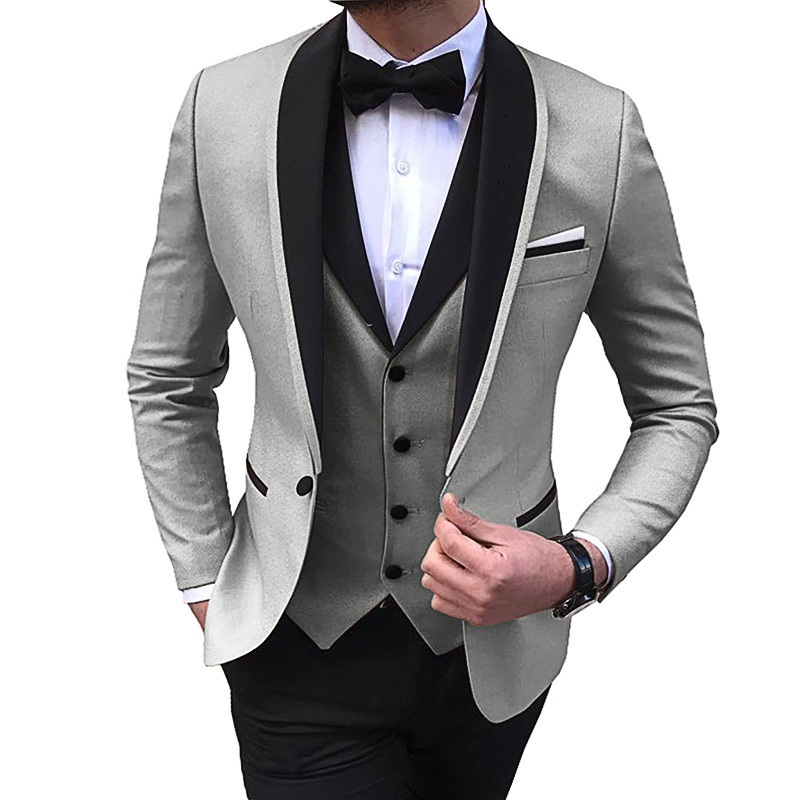 Aliexpress European and American Three-Piece Suit for Men, Color-Blocked Business Slim-Fit Stage Performance Attire, Light Business Style